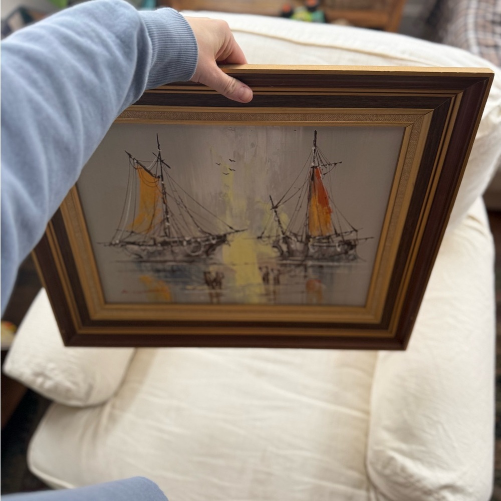 Vintage MCM signed framed Renato Longanesi boat painting - Picture 7 of 10